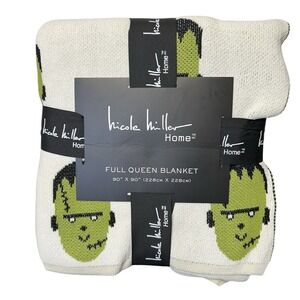 Nicole Miller Home Frankenstein Chenille Blanket Full Queen‎ 90"x90" Halloween